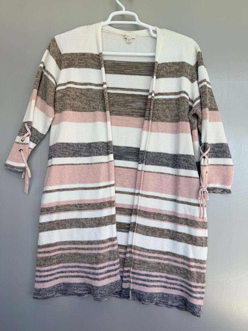 EST 1946 Cato Cardigan Womens 18/20W Plus Striped Long Duster Lace Up Sleeve